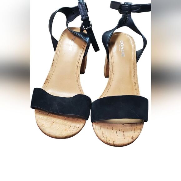Coach Black Suede & Leather Cork Heels - Picture 2 of 7